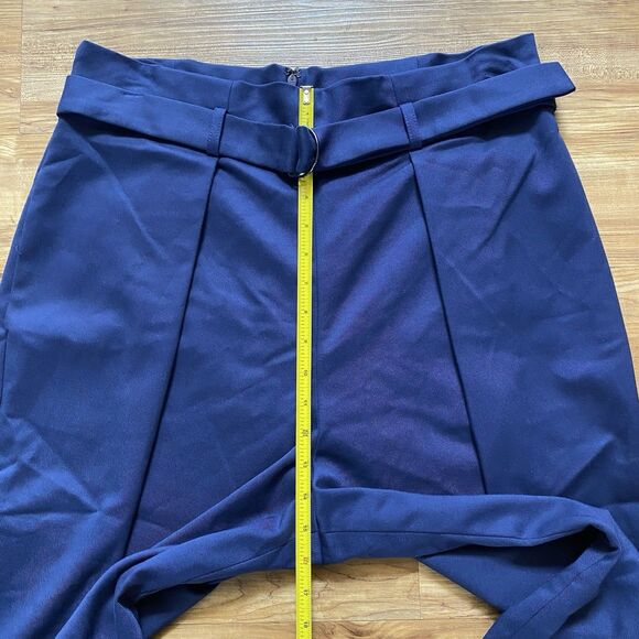 BCBGMaxazria NWT L Navy Blue High Waist Pleated Tapered Paperboy Career Pants - Picture 14 of 16